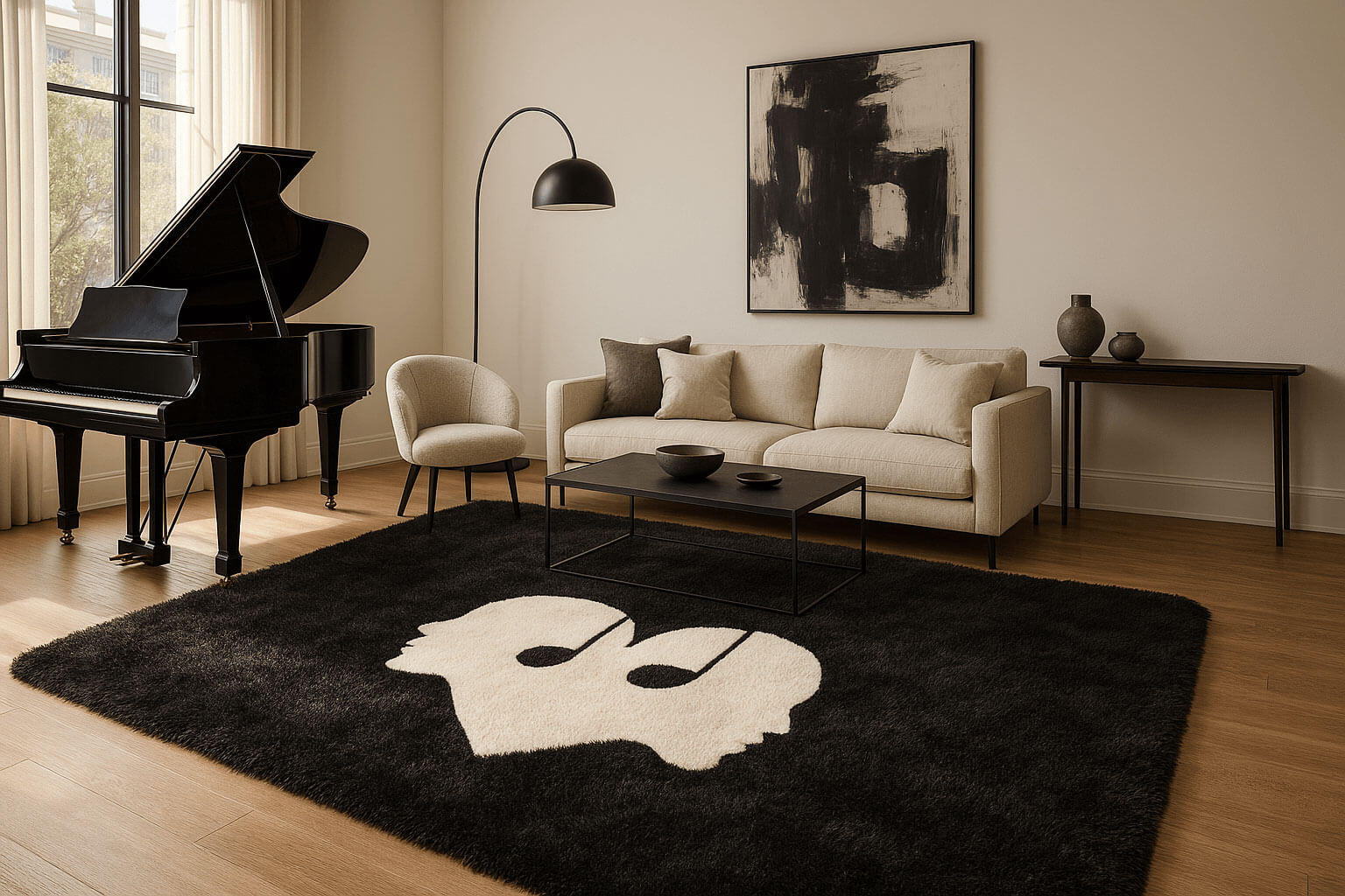 The Sound Of Reflection symbol carpet in modern living room